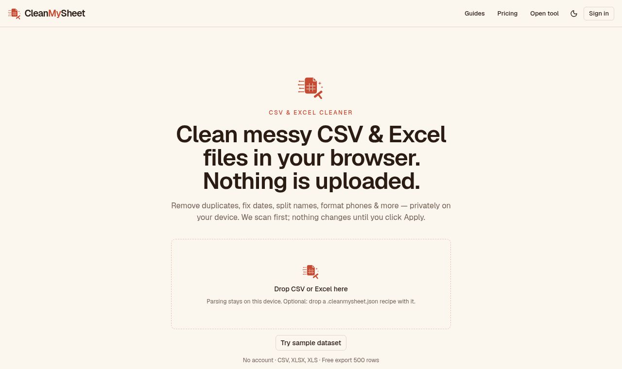 CleanMySheet 서비스 화면